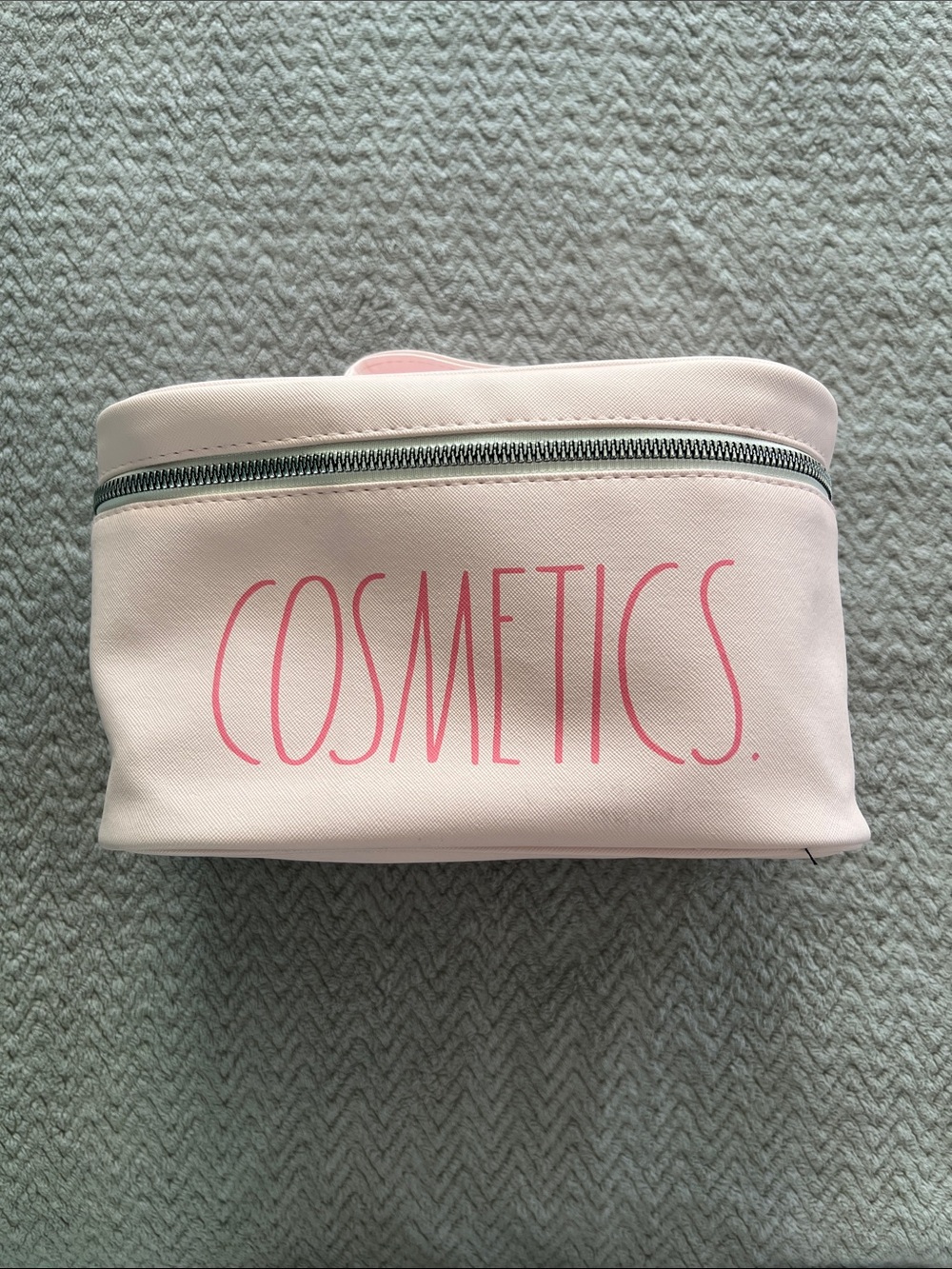 Rae Dunn Pink Cosmetics Handled Tote Makeup Travel Bag Used